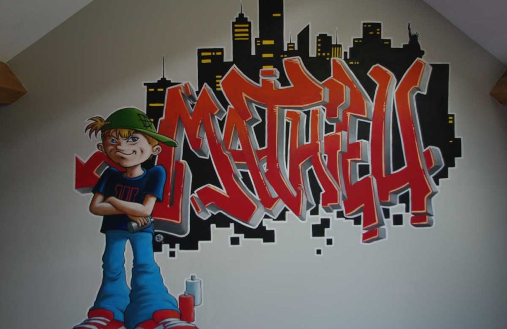 fresque murale tag graph graf chambre enfant